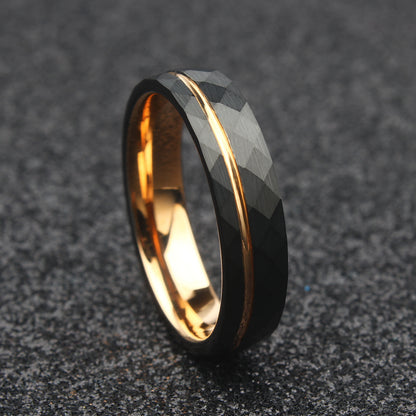 The Polaris - 6mm Black Brushed Tungsten & Rose Gold Plated Ring