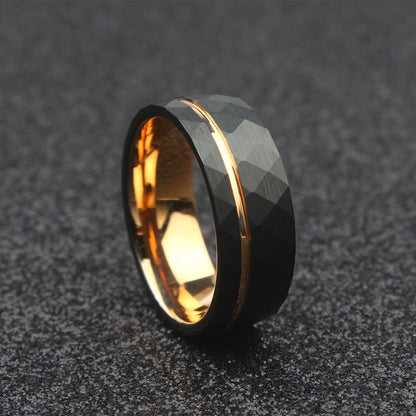 The Scorpius - 8mm Hammered Brushed Black Tungsten & Rose Gold Plated Ring