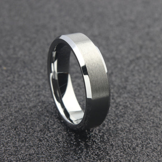 The Andromeda - 6mm Brushed Tungsten Bevelled Edge Ring