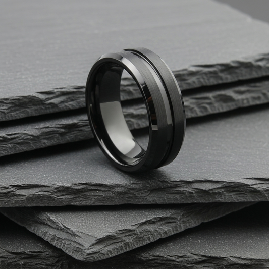 The Norma - 8mm Brushed Black Bevelled Edge Ring