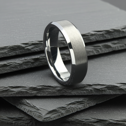 The Andromeda - 6mm Brushed Tungsten Bevelled Edge Ring