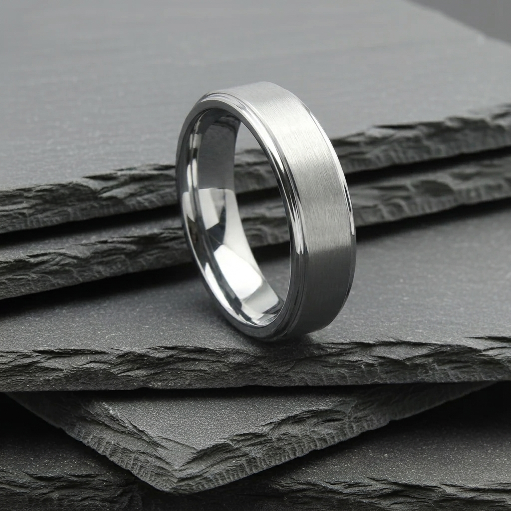 The Carina - 6mm Brushed Tungsten Dropped Edge Ring