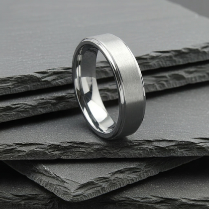 The Carina - 6mm Brushed Tungsten Dropped Edge Ring