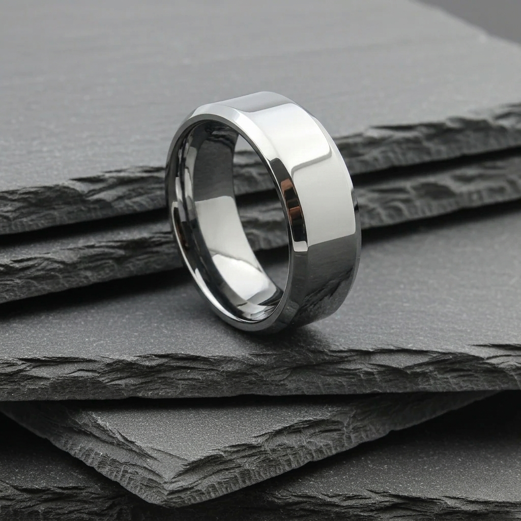 The Cetus - 8mm Polished Tungsten Bevelled Edge Ring