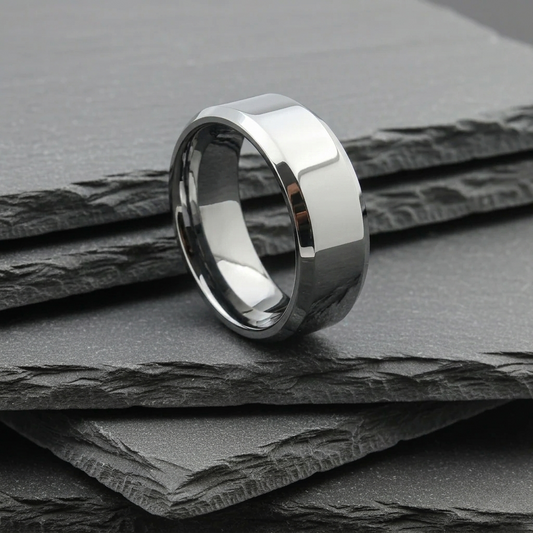 The Cetus - 8mm Polished Tungsten Bevelled Edge Ring