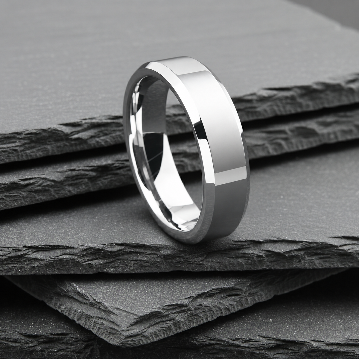 The Hydra - 6mm Polished Tungsten Bevelled Edge Ring