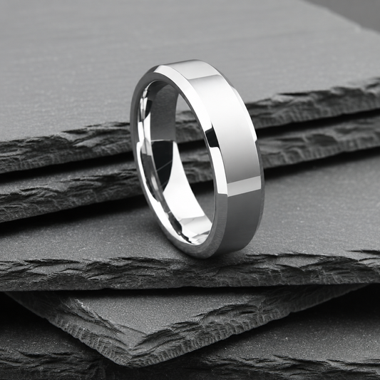 The Hydra - 6mm Polished Tungsten Bevelled Edge Ring