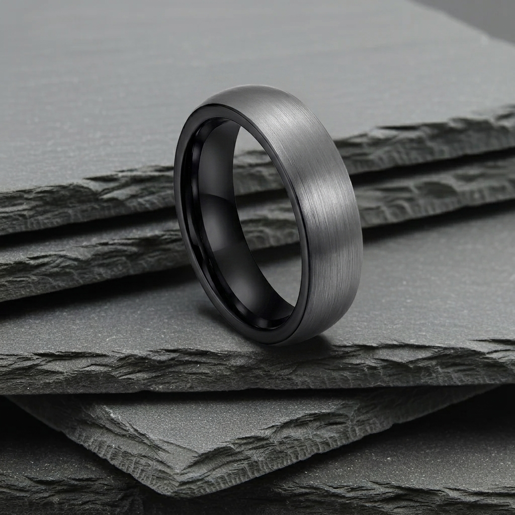 The Lynx - 6mm Brushed Tungsten With Black Detail Ring