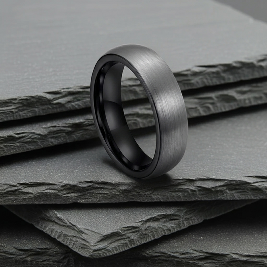 The Lynx - 6mm Brushed Tungsten With Black Detail Ring