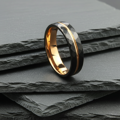 The Polaris - 6mm Black Brushed Tungsten & Rose Gold Plated Ring