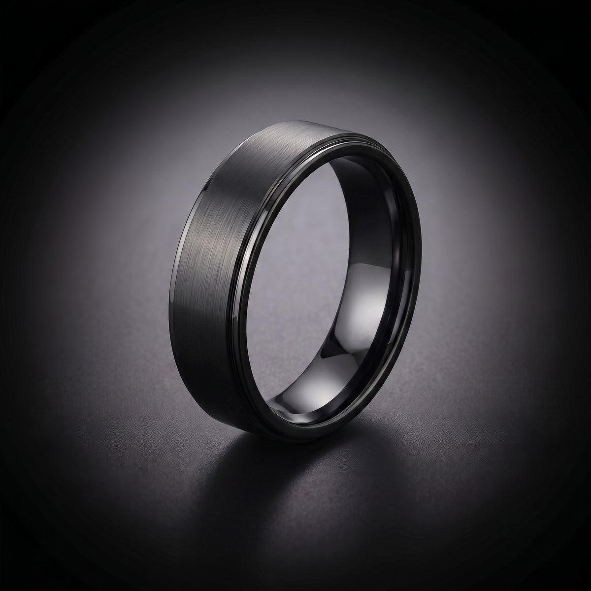 The Auriga - 6mm Brushed Black Tungsten Ring with Dropped Edge Ring