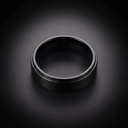 The Auriga - 6mm Brushed Black Tungsten Ring with Dropped Edge Ring