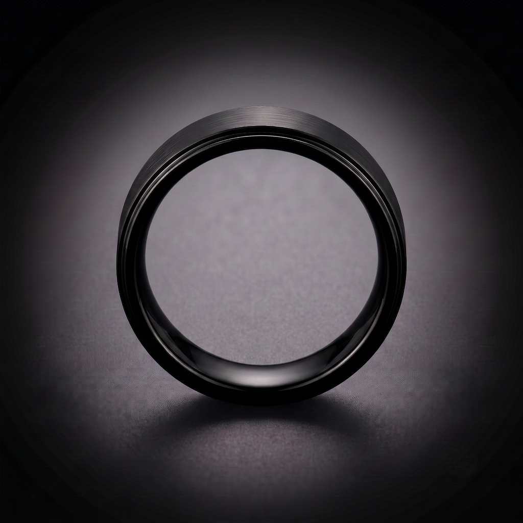 The Auriga - 6mm Brushed Black Tungsten Ring with Dropped Edge Ring