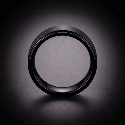 The Auriga - 6mm Brushed Black Tungsten Ring with Dropped Edge Ring