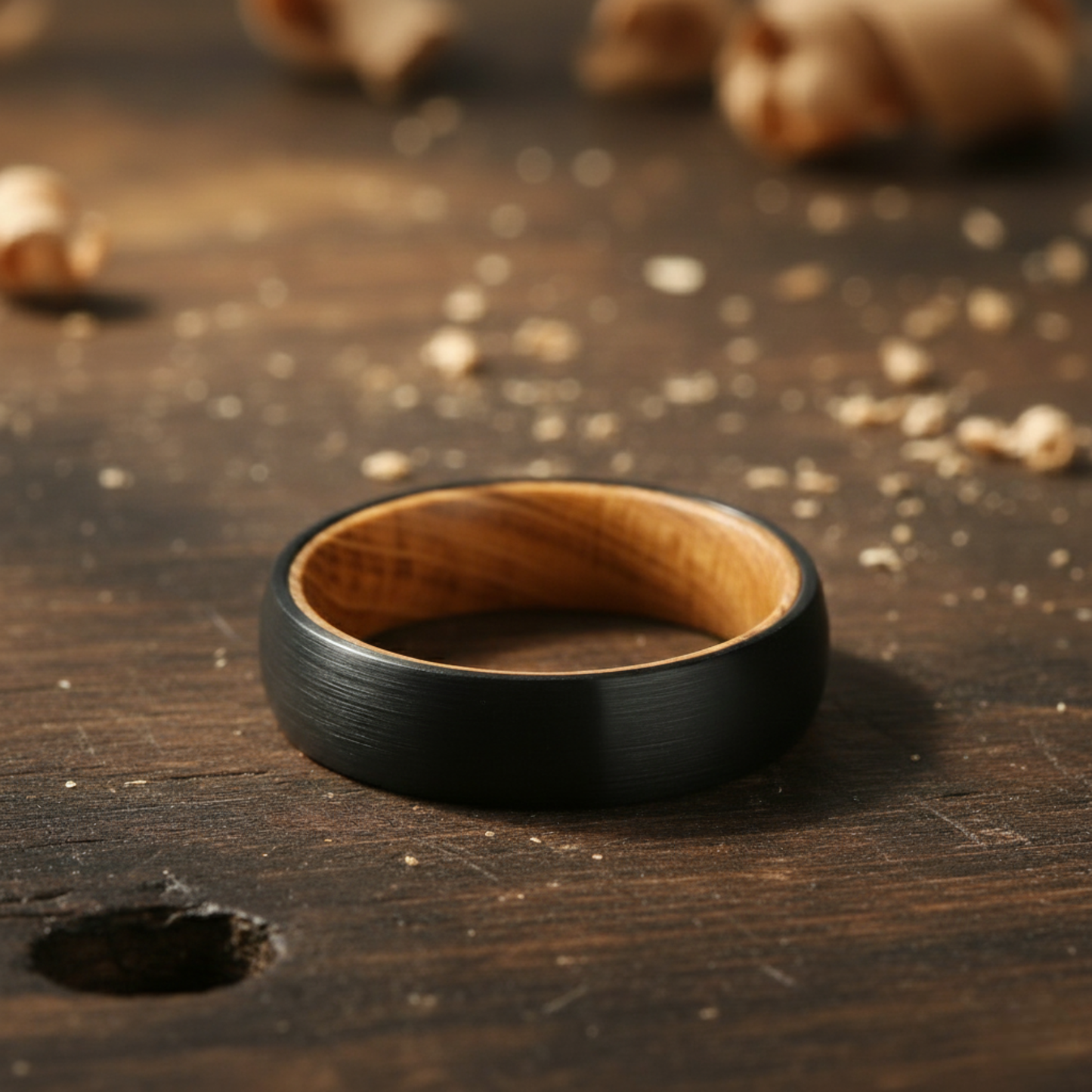 The Hercules - 6mm Brushed Black Tungsten & Whisky Barrel Wood Ring