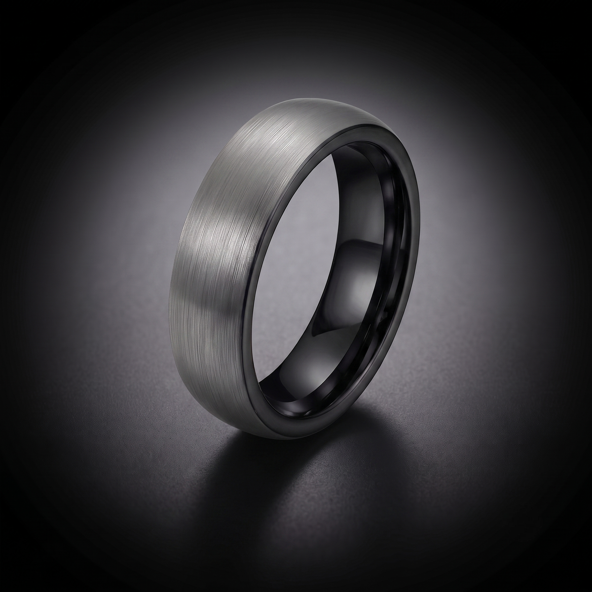 The Lynx - 6mm Brushed Tungsten With Black Detail Ring