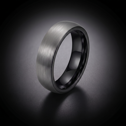 The Lynx - 6mm Brushed Tungsten With Black Detail Ring