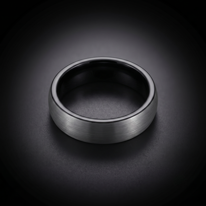 The Lynx - 6mm Brushed Tungsten With Black Detail Ring