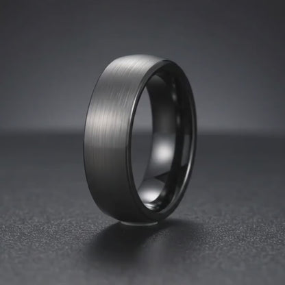 The Lynx - 6mm Brushed Tungsten With Black Detail Ring