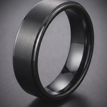 The Auriga - 6mm Brushed Black Tungsten Ring with Dropped Edge Ring